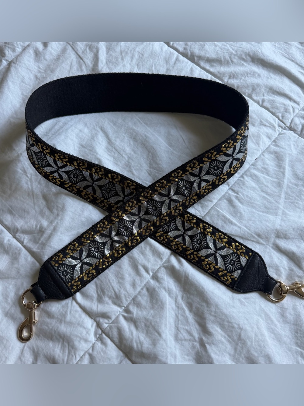 Rebecca Minkoff Bohemian Black and Gold Guitar Strap